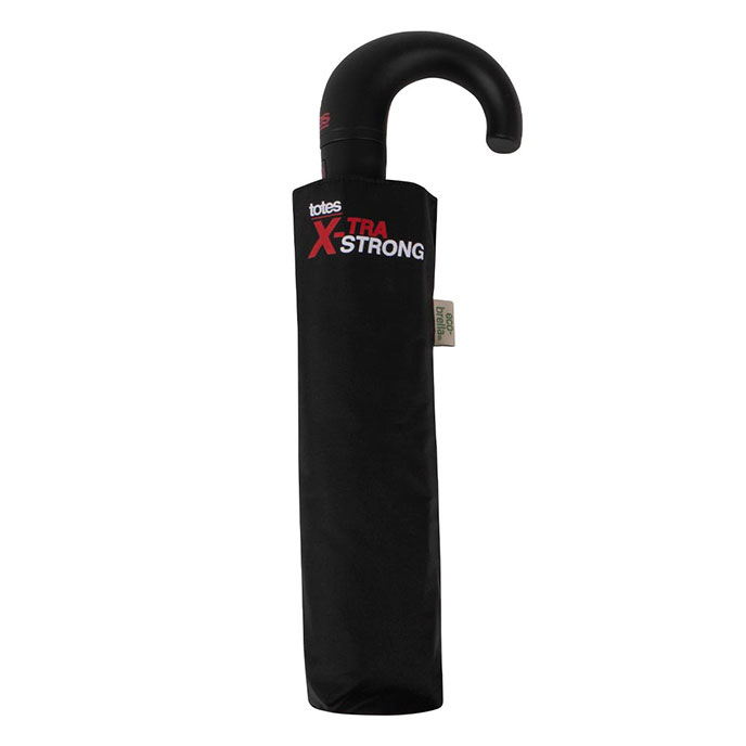 totes® X-TRA STRONG® Auto Open / Close PU Coated Crook Handle Umbrella Black (3 Section) Extra Image 2